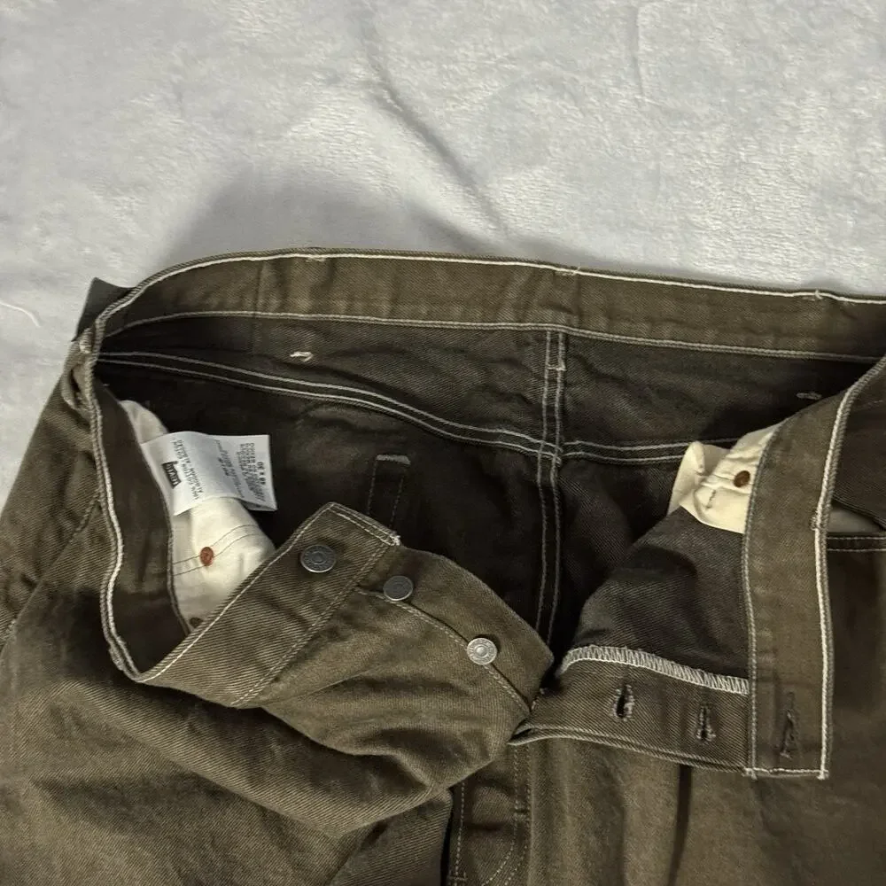 Levis 501 Straight Fit Jeans Mens 40x30 Olive‎ Green 100% Cotton Button Fly